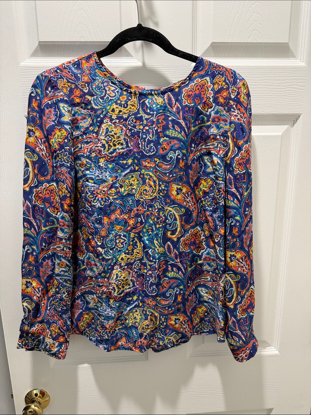 J. McLaughlin Navy Multicolor Paisley Long-Sleeve Tee